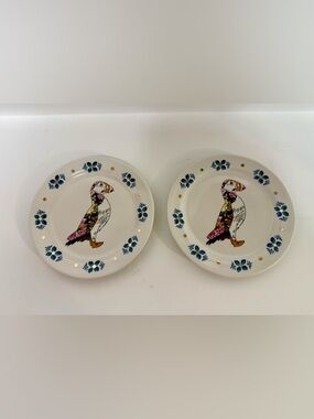 Anthropologie Lee Page Hanson Plumology Series 7" Puffin Bird Plates Set of 2